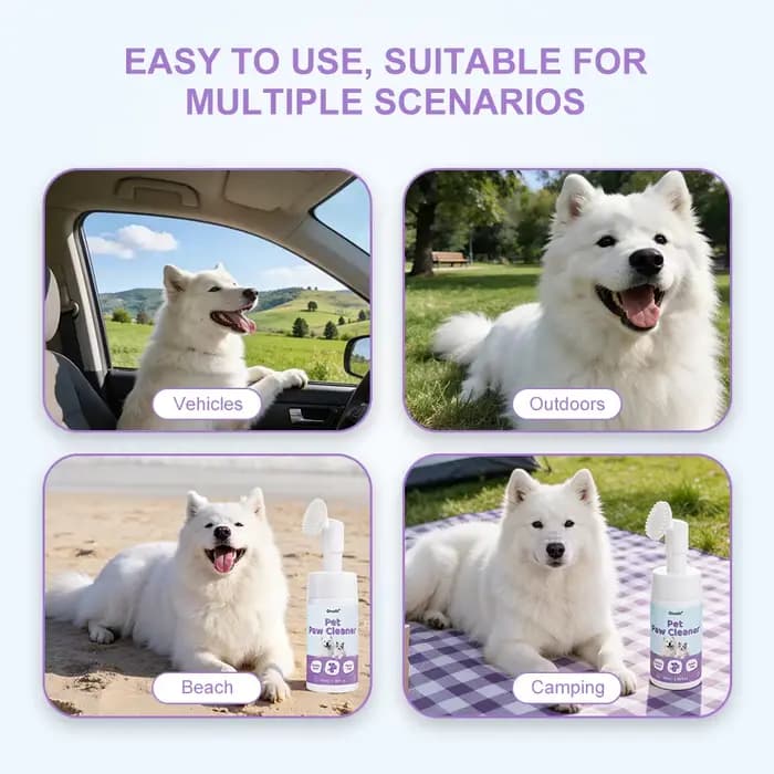 Nettoyant Moussant pour Pattes d'Animaux 100ml Sans Eau Sans Rinçage Chiens Chats Brosse en Silicone Intégrée Élimine