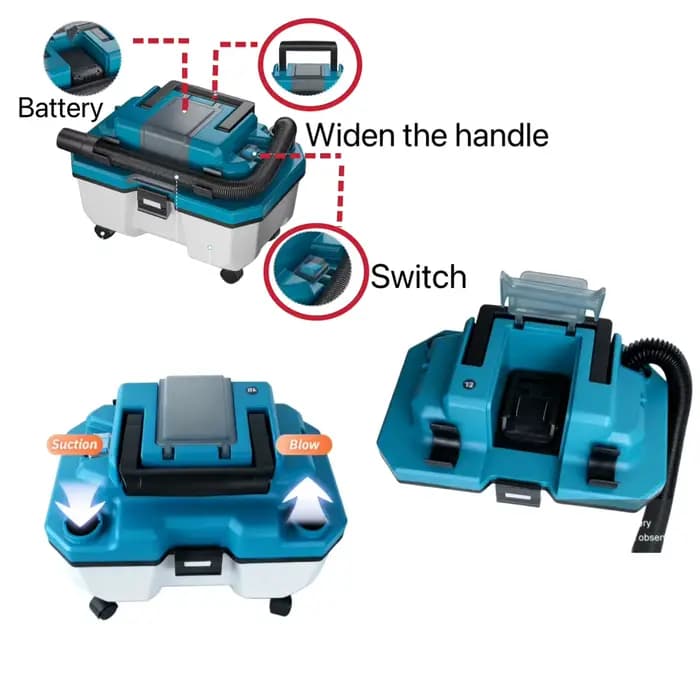 Aspirateur portable sans fil multifonctionnel 3 en 1 (humide/sec/souffleur/aspirateur) pour batterie au lithium Makita