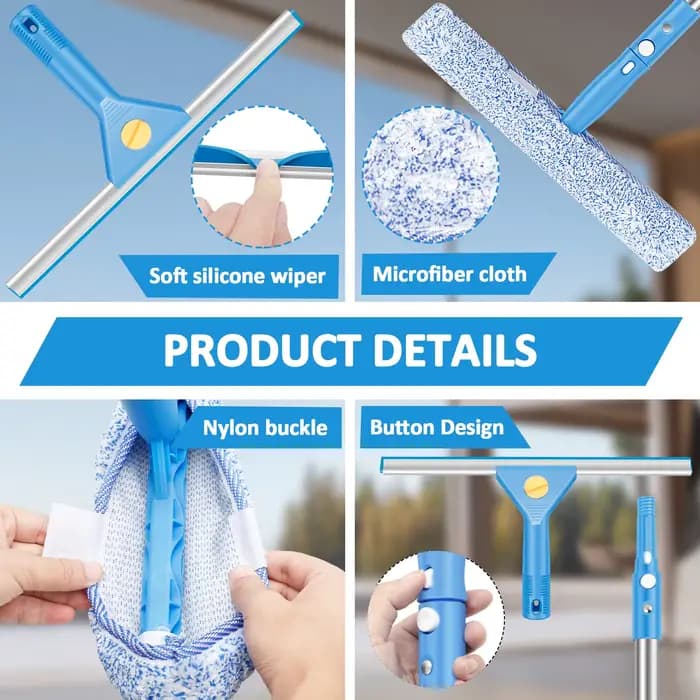 Kit de nettoyage de vitres étendu avec raclette et épurateur en microfibre