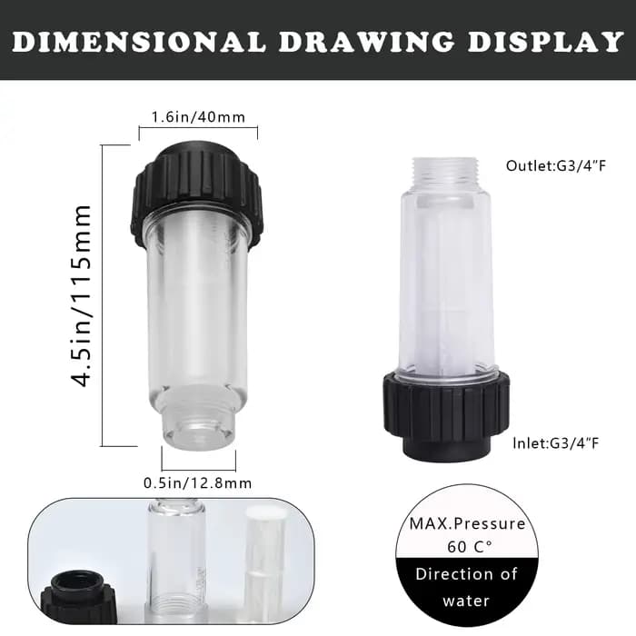 Filtre à eau de laveuse haute pression pour Karcher K2 K3 K4 K5 K6 K7 G 3/4 ''filtres à eau avec 2 noyaux