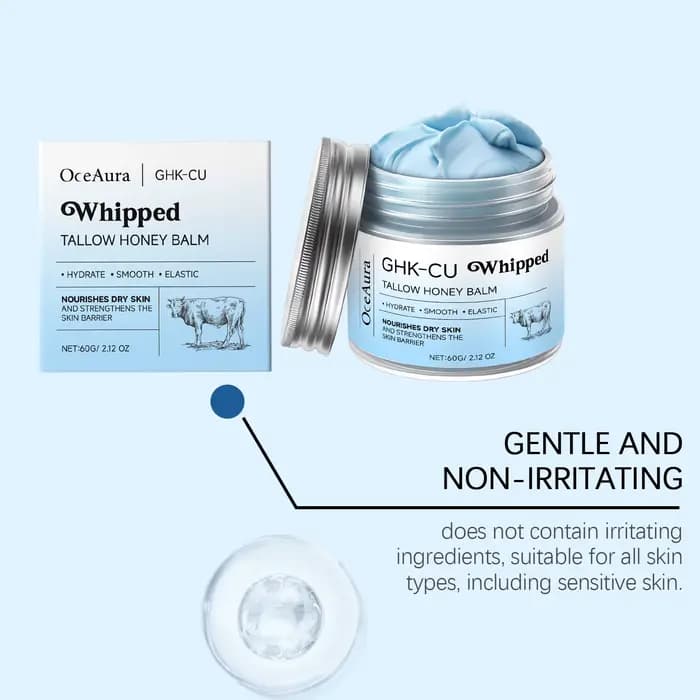 OceAura Baume corporel Tallow et miel pour une humidité profonde, nourrissant, non gras, adoucissant pour la peau, crème pour le visage, le cou et les mains, cadeau de vacances