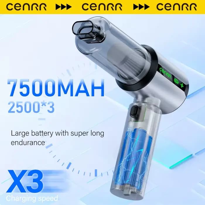 Aspirateur de voiture CENRR, nouveau, sans fil, mini, puissant, portable, avec affichage LED, lampe, pistolet à air, 7500mAh