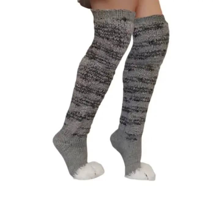 Femmes hiver genou chaussettes hautes rayé Patchwork patte de chat chaussette polaire chaud bottes chaussettes jambières chaussettes hautes pour les filles bas