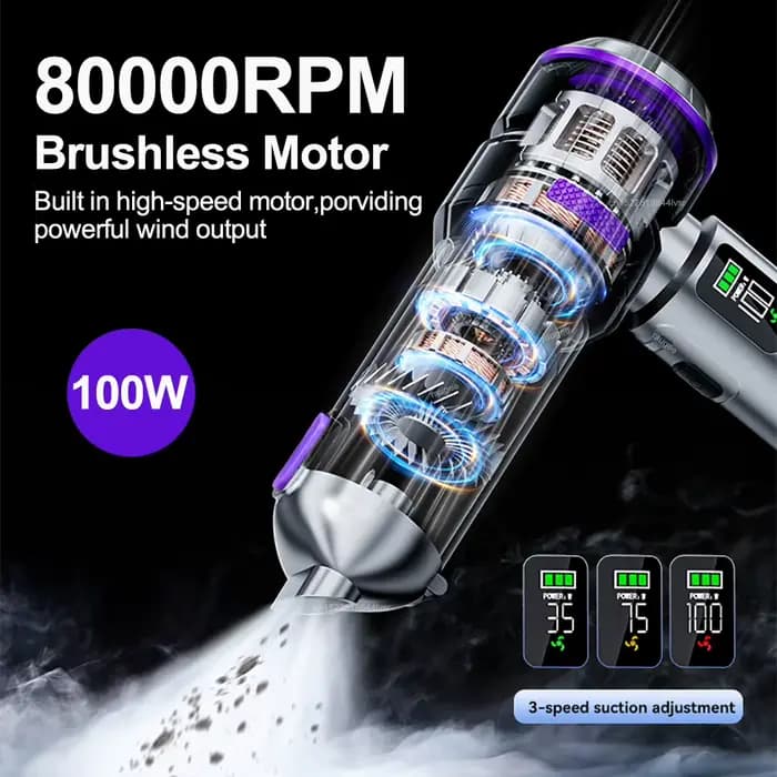 Aspirateur de voiture portable sans fil, aspiration puissante 17000PA, rechargeable par USB, aspirateur souffleur portatif pour voiture