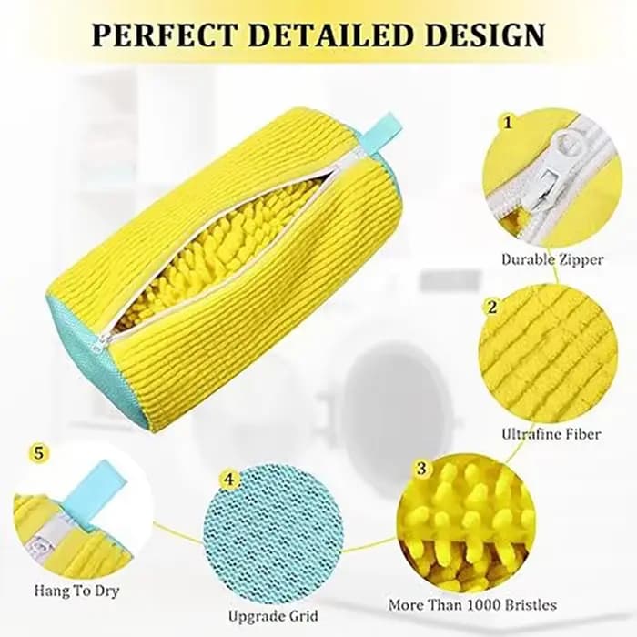 Sac de lavage de chaussures en fibre moelleuse 360 ° Sac à linge lavable en machine