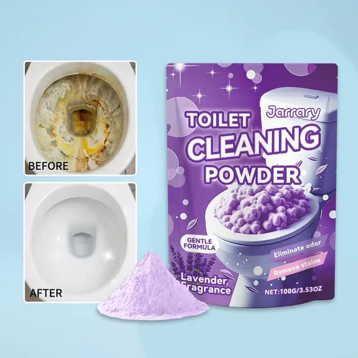 Poudre nettoyante pour cuvettes de toilettes violettes