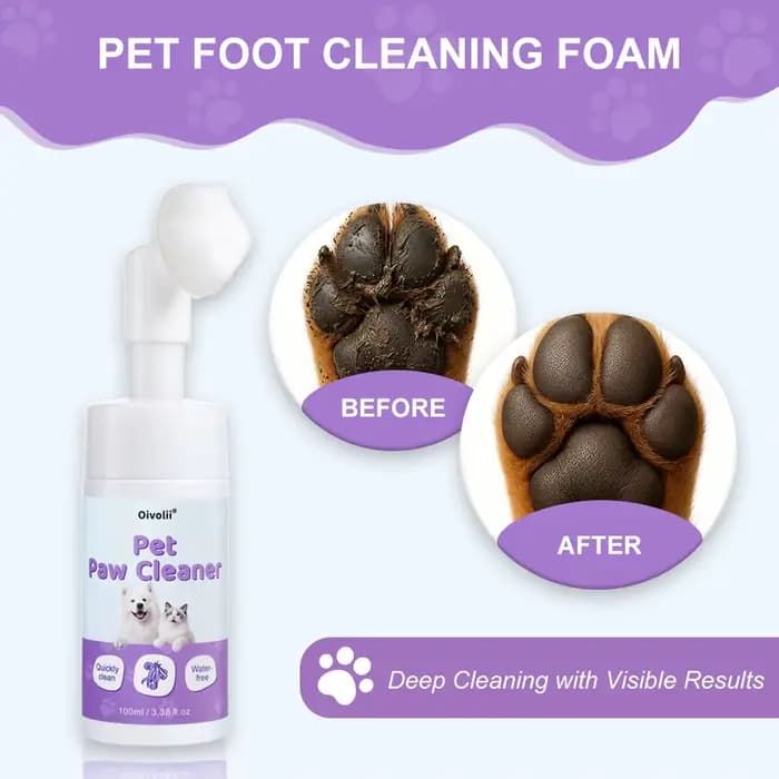 Nettoyant Moussant pour Pattes d'Animaux 100ml Sans Eau Sans Rinçage Chiens Chats Brosse en Silicone Intégrée Élimine