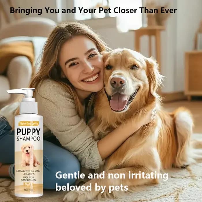 Shampoing apaisant pour chiots à l'avoine pour peaux sensibles, formule hypoallergénique avec aloès et beurre de karité pour hydrater et calmar la sécheresse