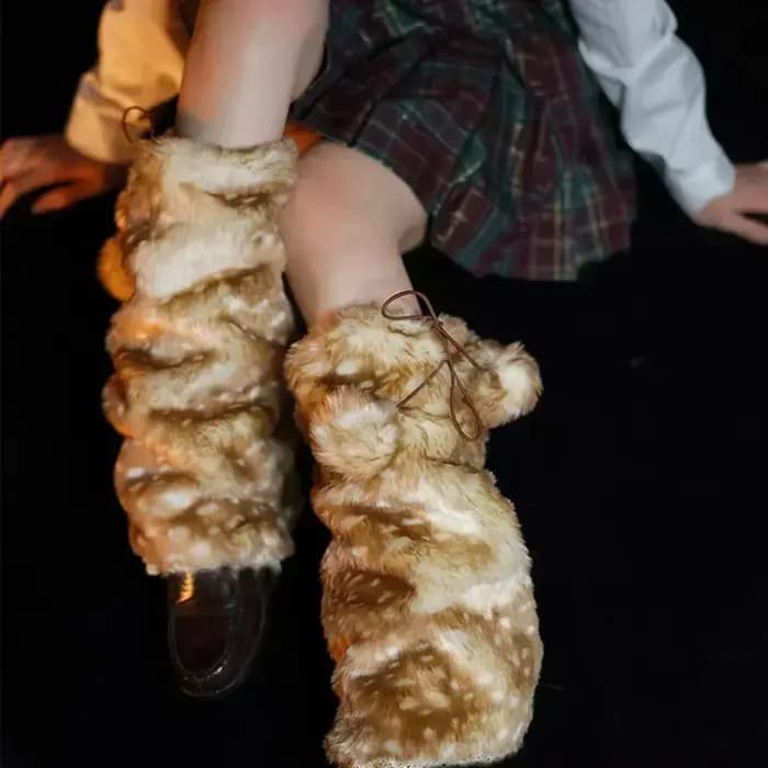 Jambières d'hiver en fausse fourrure de renne en peluche, bottes en fourrure Kawaii, couverture de chaussettes gothiques Punk, bottes hautes, Costume de spectacle