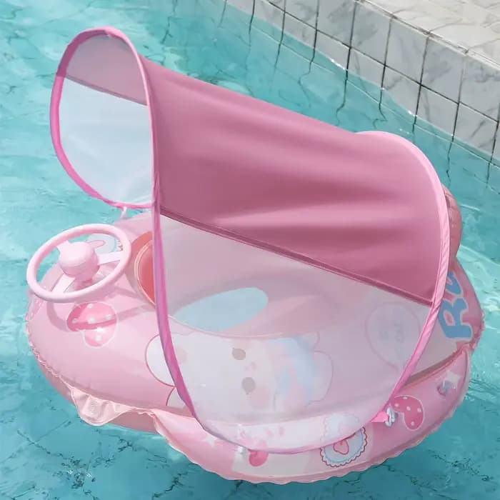 1 pièce Flotteur de piscine gonflable avec siège et auvent pare-soleil amovible, poignées ergonomiques, pour divertissement aquatique estival, plage et fêtes à la piscine