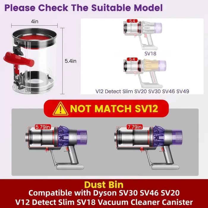 Réservoir d'aspirateur pour aspirateur sans fil Dyson V10 V11 V12 Slim