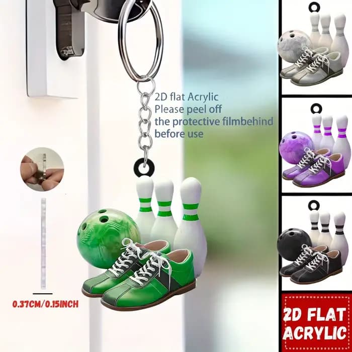 Porte-clés pendentif pour équipement de Bowling, thème de Bowling, ornement plat en acrylique 2D, breloques suspendues pour sacs, cadeau de fête Festive