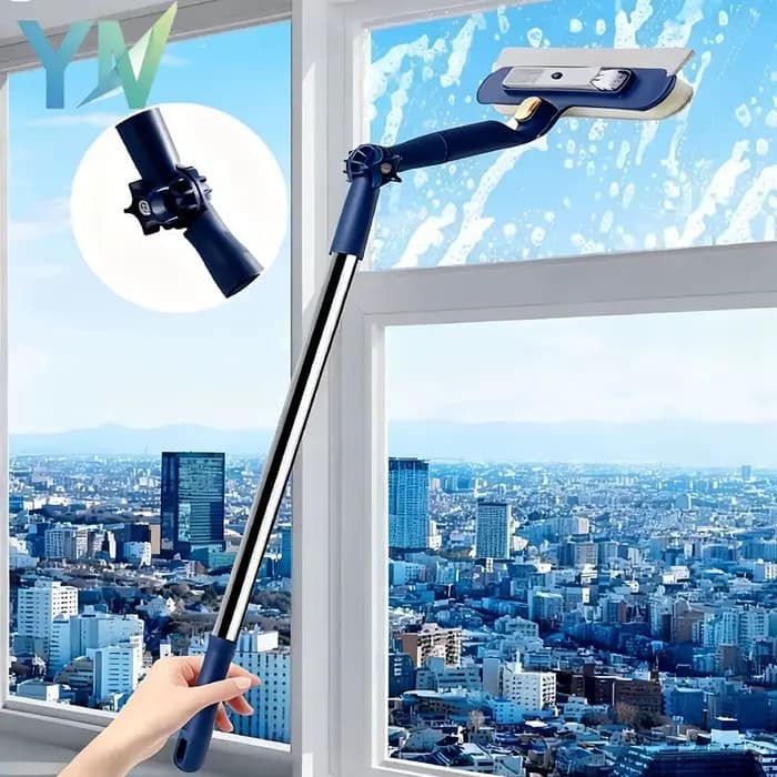 Nettoyeur de vitres double face à long manche avec raclette magnétique pour usage extérieur et domestique