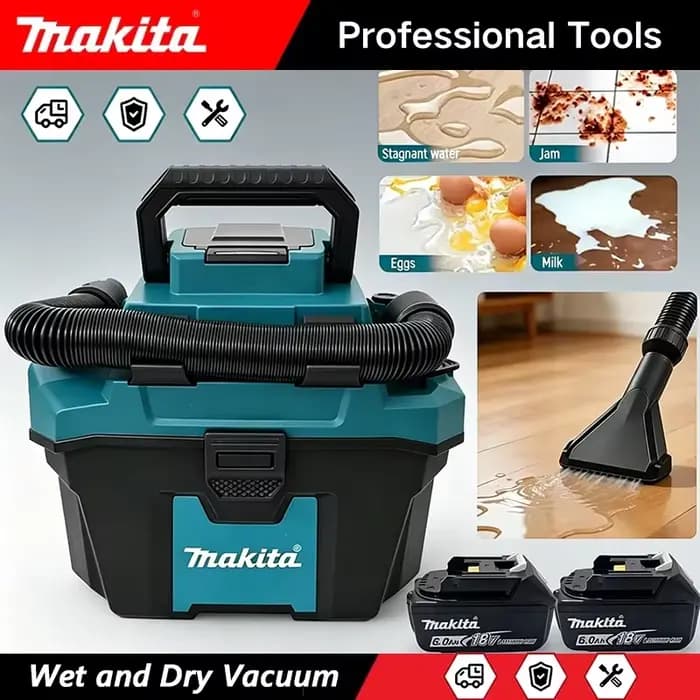 Aspirateur sans fil Makita, machine de nettoyage de sols, aspirateur eau et poussière pour la maison et l'atelier, alimentation Li-ion.