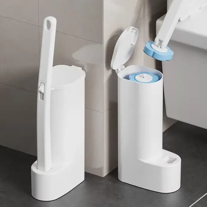 1 ensemble de nettoyeur de brosse de toilette jetable blanc avec Long manche avec tête