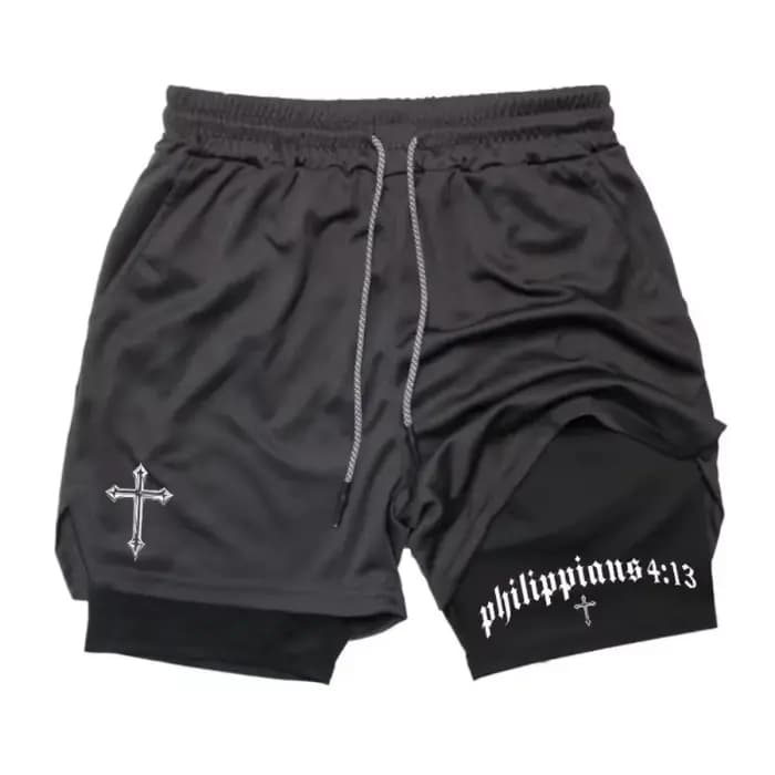 Short de sport 2 en 1 pour hommes, graphique de la Bible croisée, Fitness, gymnastique chrétienne, entraînement, course à pied, avec poche pour téléphone portable, serviette, dernière collection