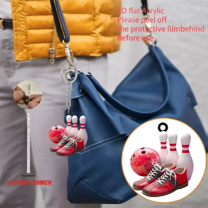 Porte-clés pendentif pour équipement de Bowling, thème de Bowling, ornement plat en acrylique 2D, breloques suspendues pour sacs, cadeau de fête Festive