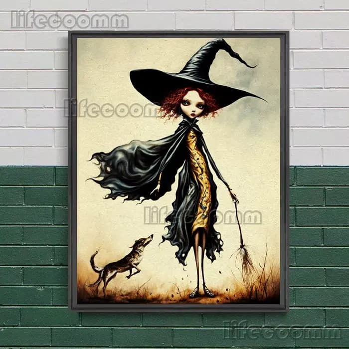 Toile d'Art Mural avec Illustration de Sorcières Fantaisistes, Affiche de Décoration Imprimée, Magique, Gothique, Sombre, Esthétique, Automne