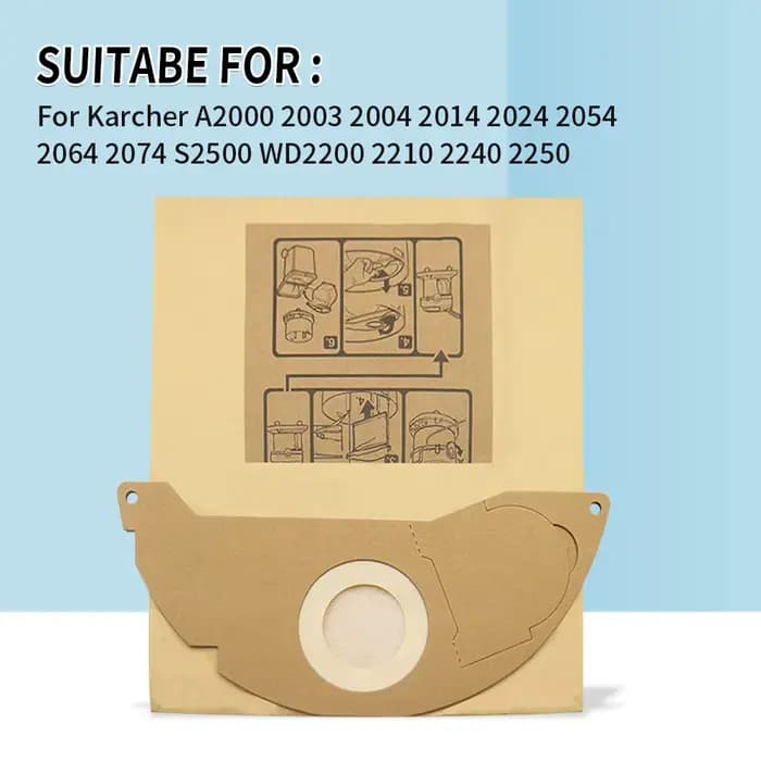 Sacs à poussière en papier pour aspirateur Karcher MV2 WD2 WD2200 WD2250 A2004 A2054 A2000 A2074 A2236 SE2001 SE5100 SE6100 6.904-322.0