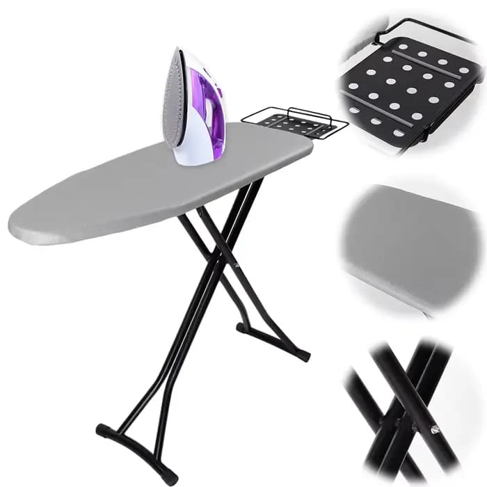 Planche à repasser compacte et robuste, pliable et réglable en hauteur, avec couvercle résistant à la chaleur, repose-fer à vapeur, pieds antidérapants