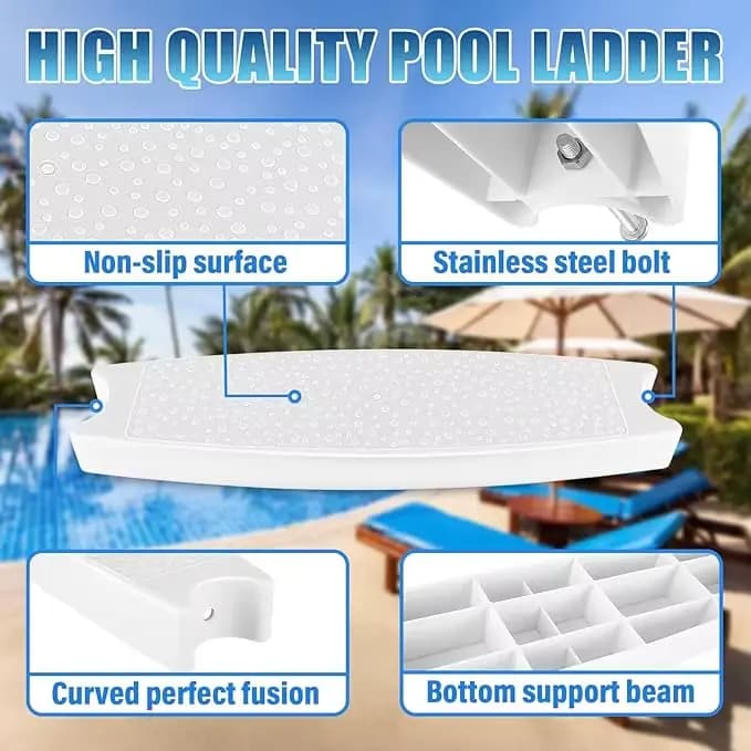 Marches d'échelle de piscine, marches de remplacement pour piscines creusées, marches d'entrée avec jeu de boulons en acier inoxydable, accessoires de natation