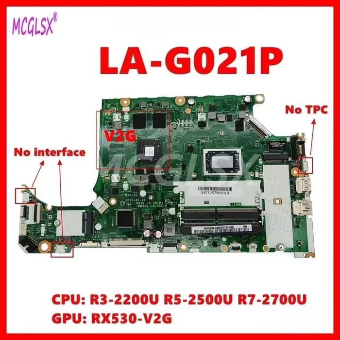 LA-G021P avec R3 R5 R7-2th Gen CPU UMA/RX530-V2G GPU carte mère d'ordinateur portable pour Acer Aspire A315-41G carte mère pour ordinateur portable