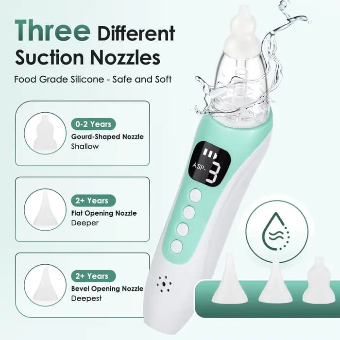 Aspirateur nasal électrique pour bébé, 3 niveaux d'aspiration, nettoyeur nasal rechargeable, extracteur de mucus avec musique apaisante