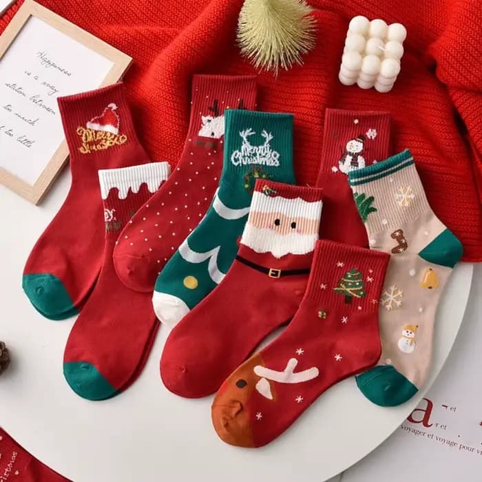 5 paires de chaussettes hautes à la cheville, chaussettes de noël en coton, Patchwork d'élan, bonhomme de neige pour femmes, chaussettes tubulaires festives du père noël, hiver