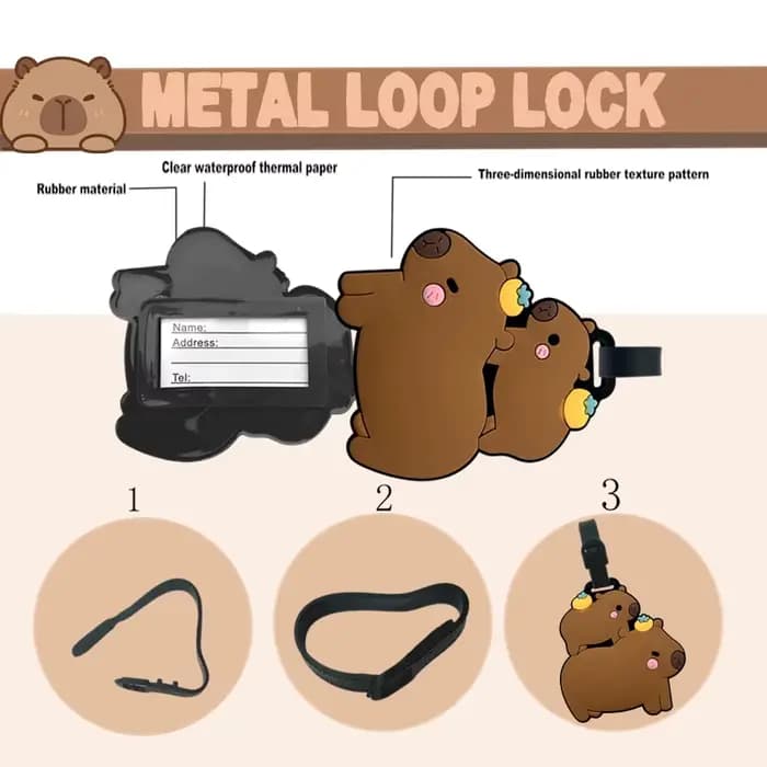 Accessoires de voyage, étiquettes de bagages, capybara de dessin animé, bagages en PVC, porte-carte d'identité, porte-adresse, étiquette de bord pour bagages, étiquette portable
