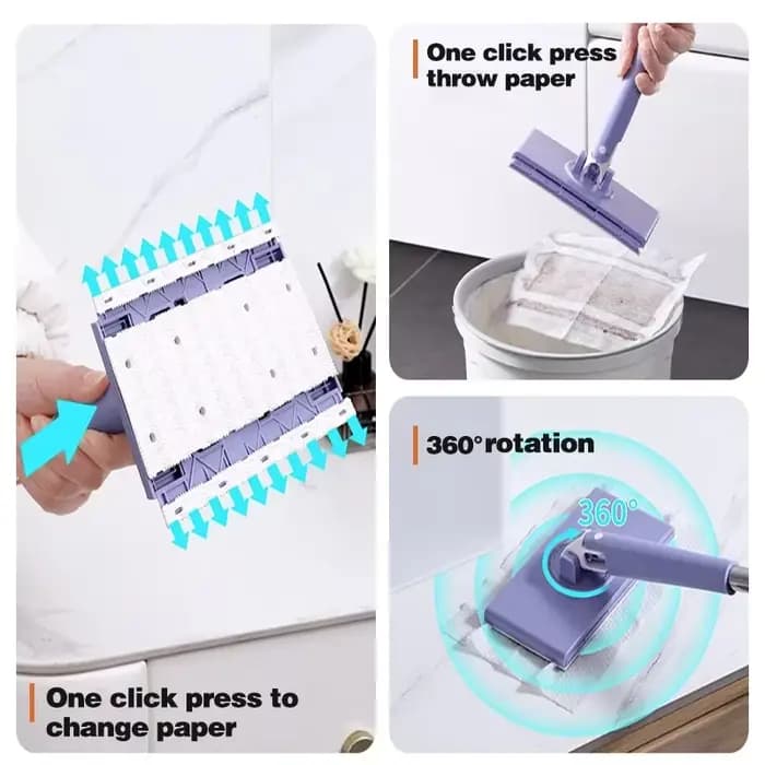 Grand balai de nettoyage mains libres pour fenêtres et sols 360 ° Nettoyeur de poussière rotatif automatique