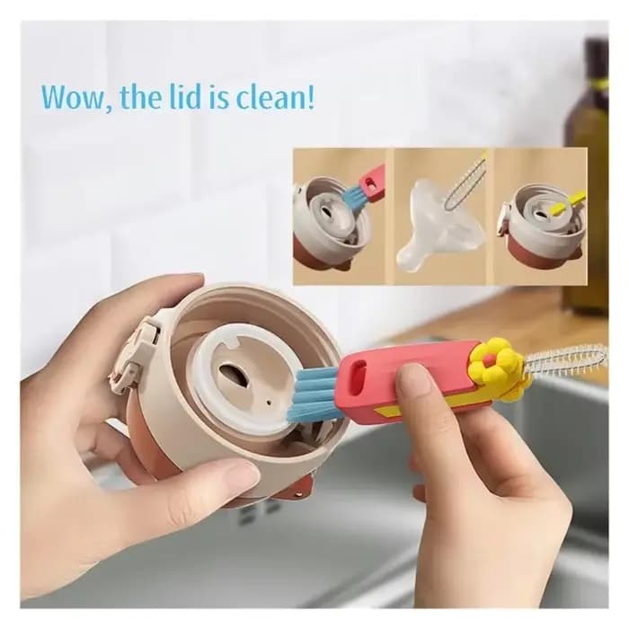 Brosse de nettoyage de couvercle de tasse 3 en 1 avec trou de suspension sur le dessus de fleur 360 ° Détachant sans