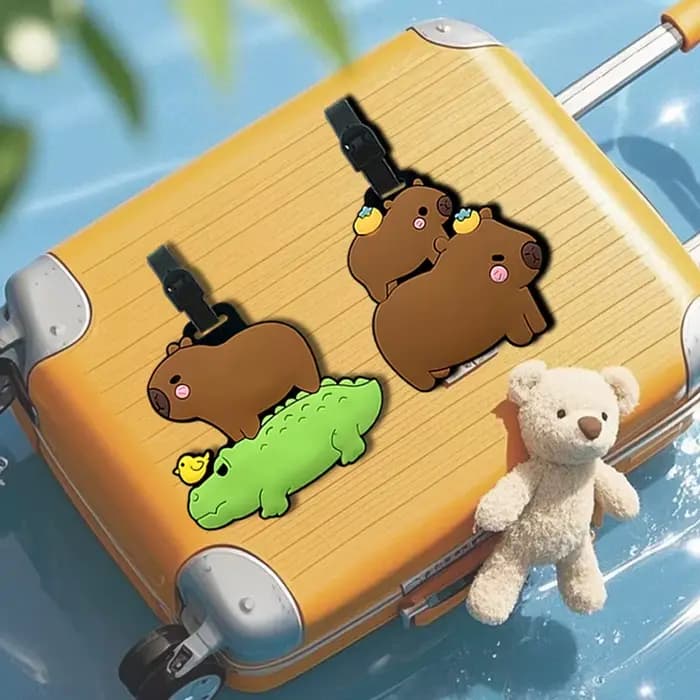Accessoires de voyage, étiquettes de bagages, capybara de dessin animé, bagages en PVC, porte-carte d'identité, porte-adresse, étiquette de bord pour bagages, étiquette portable