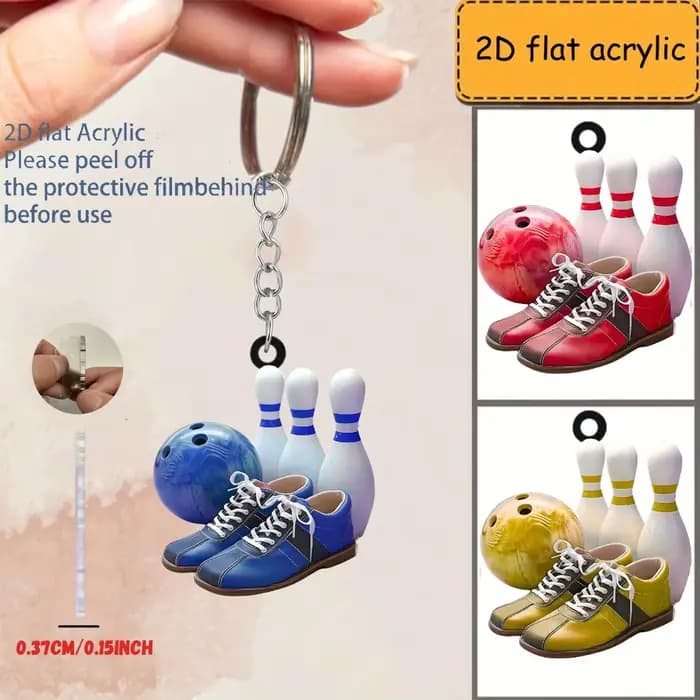 Porte-clés pendentif pour équipement de Bowling, thème de Bowling, ornement plat en acrylique 2D, breloques suspendues pour sacs, cadeau de fête Festive
