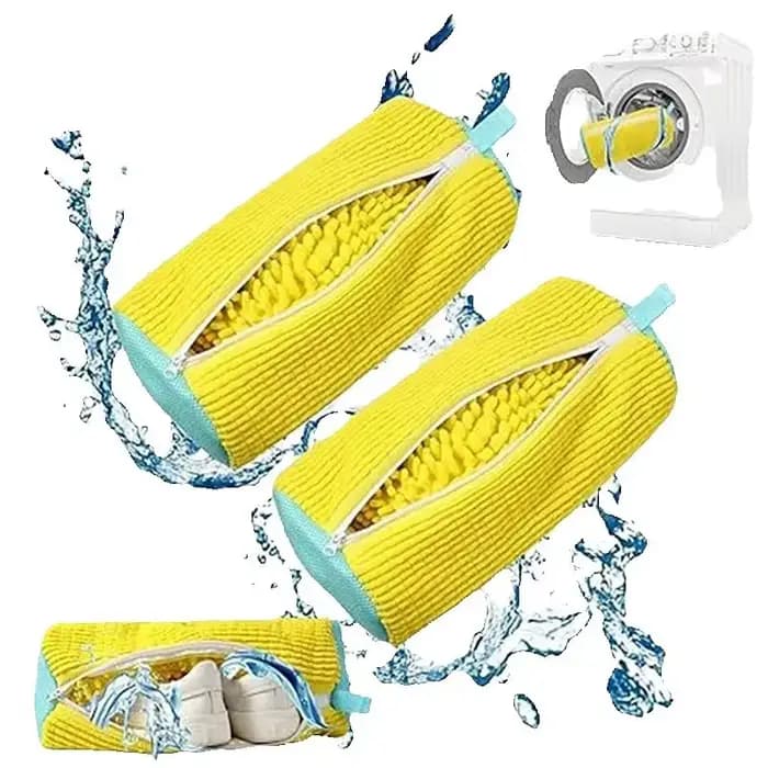 Sac de lavage de chaussures en fibre moelleuse 360 ° Sac à linge lavable en machine
