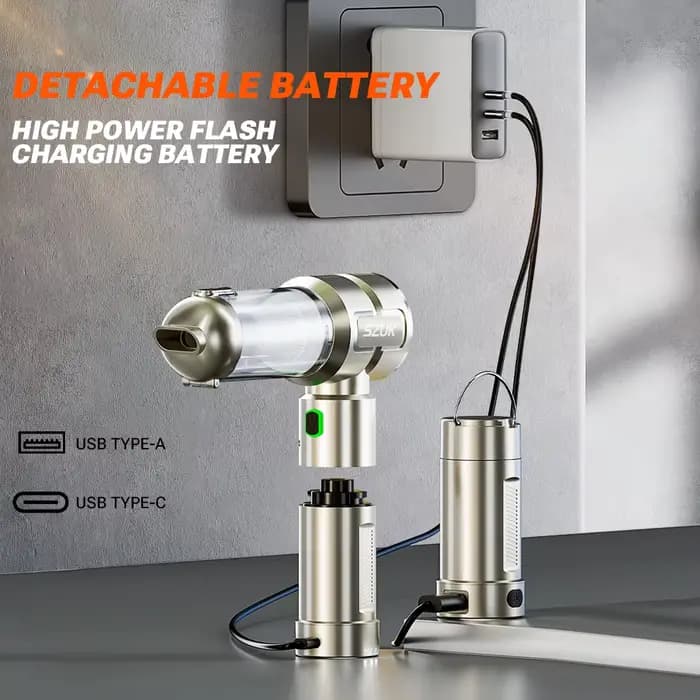 Nouvel aspirateur de voiture portable SZUK, mini souffleur, machine de nettoyage multi-usages avec lumière LED, aspirateur sans fil puissant