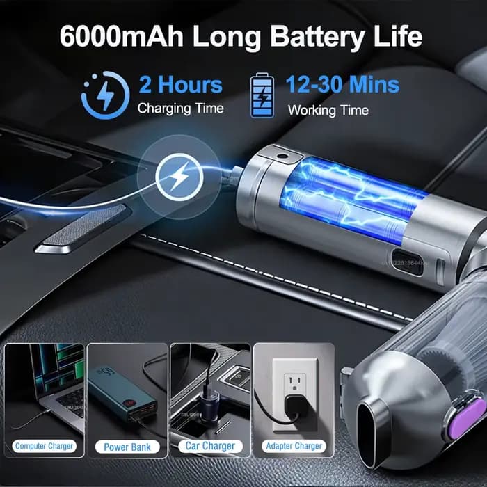 Aspirateur de voiture sans fil, aspirateur à main, souffleur d'air 17000Pa, nettoyage portable avec éclairage LED pour voitures et maison