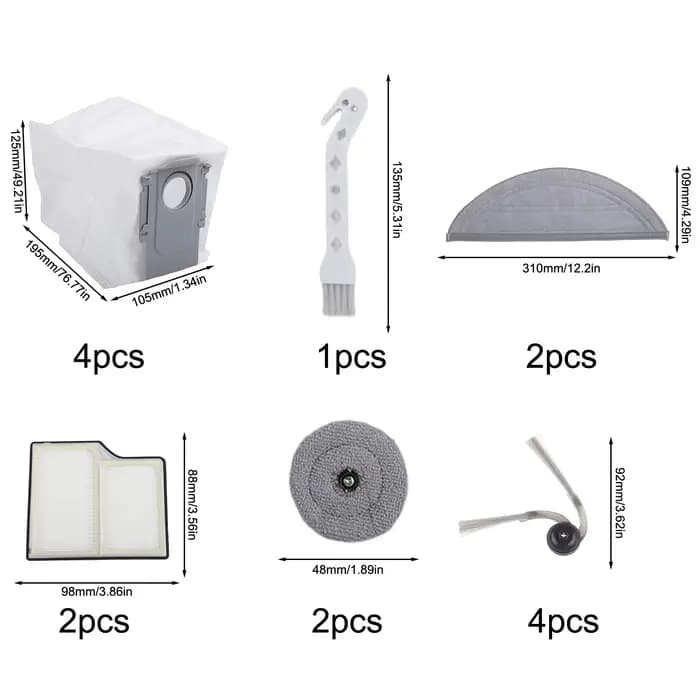 Kit d'accessoires pour Roborock Saros 10, avec brosse principale, filtres HEPA, sacs à poussière, tampons de nettoyage, brosses latérales pour aspirateur Robot