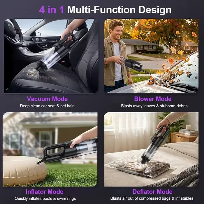 Aspirateur portable sans fil pour voiture et maison, mini aspirateur à main sans fil avec 6 brosses