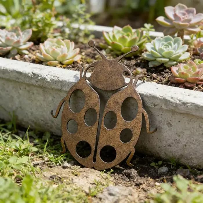 Statue de coccinelle vintage pliable en métal, décoration murale rustique pour ferme, ornement d'art métallique pour intérieur/extérieur et jardin