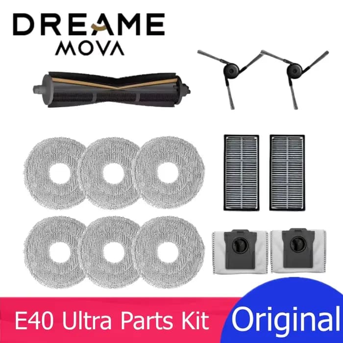 Pièces détachées d'origine pour aspirateur robot Dreame Mova E40 Ultra : brosse principale Tricut, brosse latérale, filtre, serpillière, sac à poussière en option