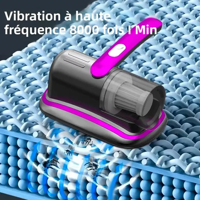 Aspirateur à matelas portatif sans fil avec filtre HEPA léger UV-C et vibrations ultrasoniques 12KPa pour tapis de siège de voiture de canapé de lit