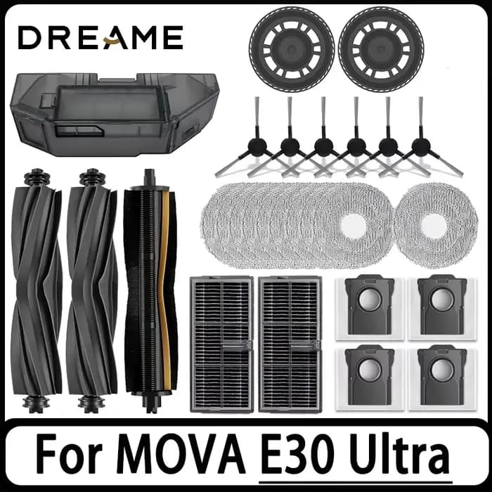 Accessoires pour aspirateur robot MOVA E30 Ultra : brosse latérale principale, chiffon de nettoyage, filtre Hepa, sac à poussière, pièces de rechange