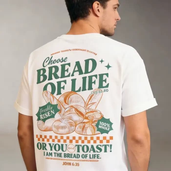 T-shirt Chrétien Amusant « Pain de Vie » avec Verset Biblique – T-shirt Graphique Inspirant Ample Rétro Jésus Foi Homme Femme Vintage Unisexe