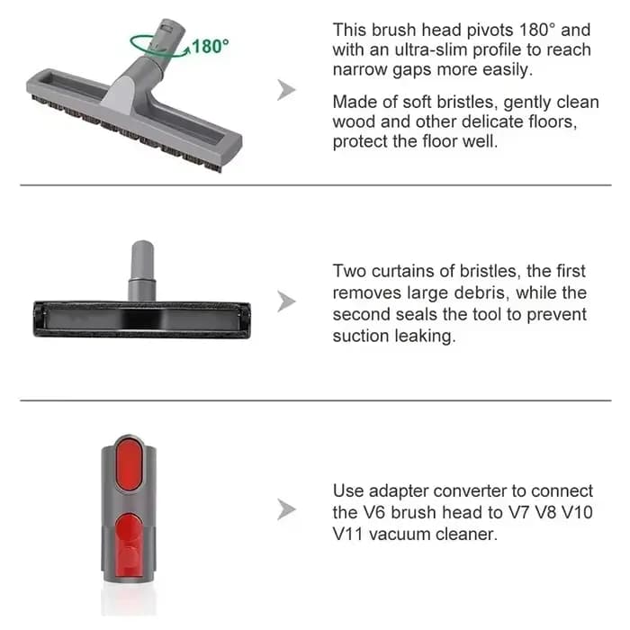 Fixation de brosse de sol en crin de cheval de qualité supérieure pour Dyson V6 V7 V8 V10 V11 V15 DC59 et poignée en plastique plus durable avec tête en poils rouges