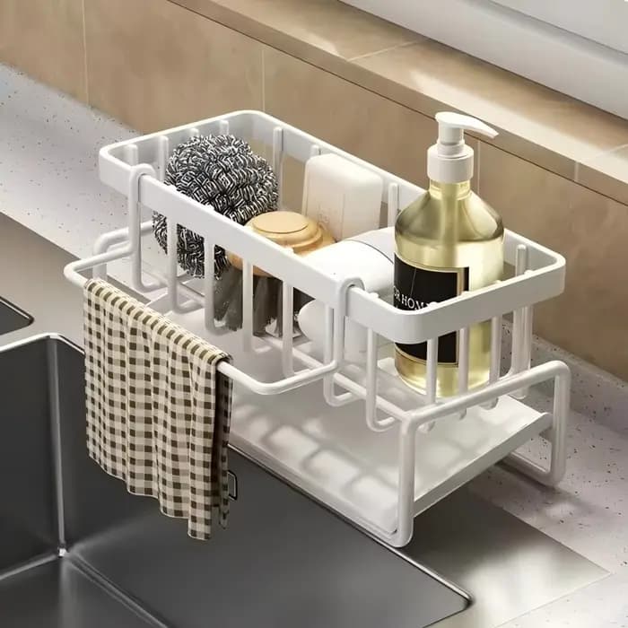Étagère à épices compacte à fixer sur robinet – Organisateur d'évier avec égouttoir – Rangement de cuisine peu encombrant pour ustensiles/accessoires