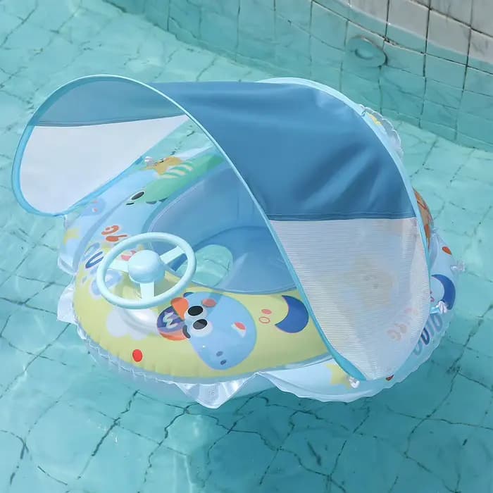 1 pièce Flotteur de piscine gonflable avec siège et auvent pare-soleil amovible, poignées ergonomiques, pour divertissement aquatique estival, plage et fêtes à la piscine