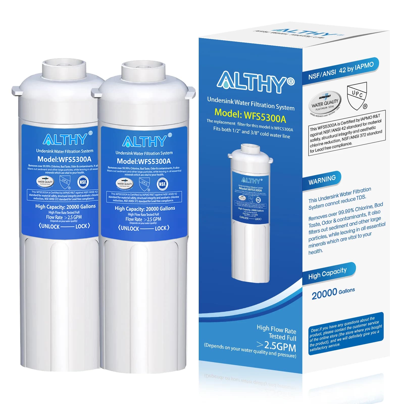 Filtre à eau de remplacement pour ALTHY WFS5300A, sous évier, connexion directe sous le comptoir, sy