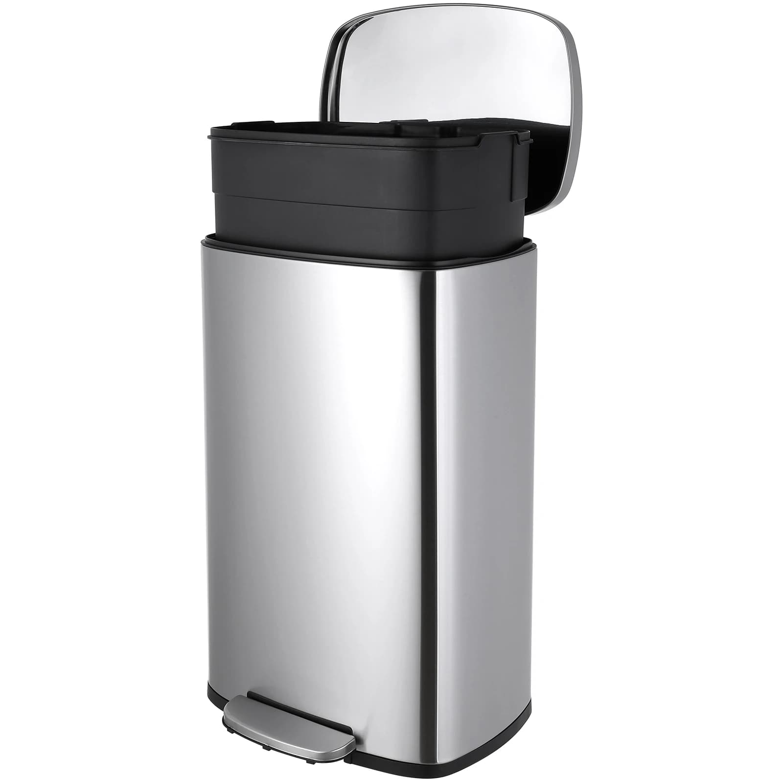 AOOU-Poubelle à marches de 13.2 gallons, poubelle en acier inoxydable, poubelle à fermeture douce av