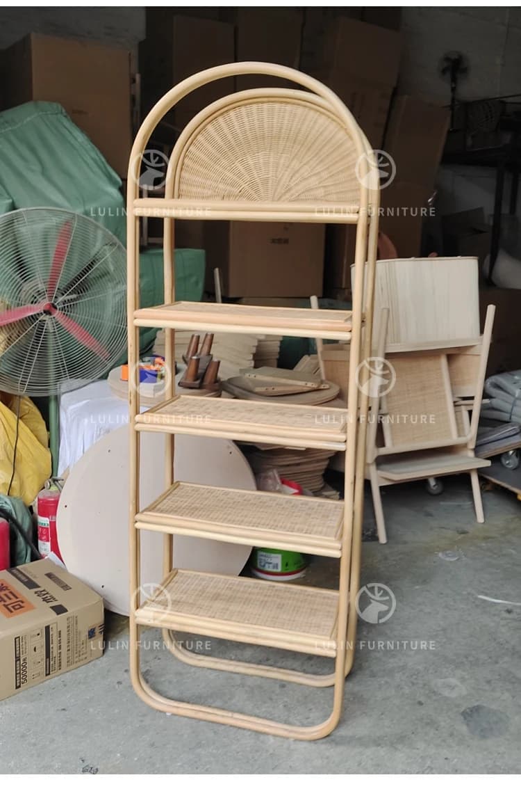 Étagère en rotin, étagère de présentation en rotin naturel à 100 %, étagère de rangement autoportante en forme d'arche bohème faite à la main pour la décoration de la maison