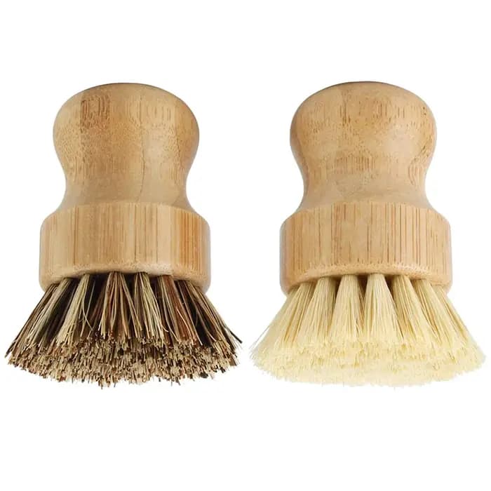 Leeseph Brosses à récurer la vaisselle en bambou, épurateurs de nettoyage en bois de cuisine pour laver la casserole/casserole en fonte, poils en sisal naturel